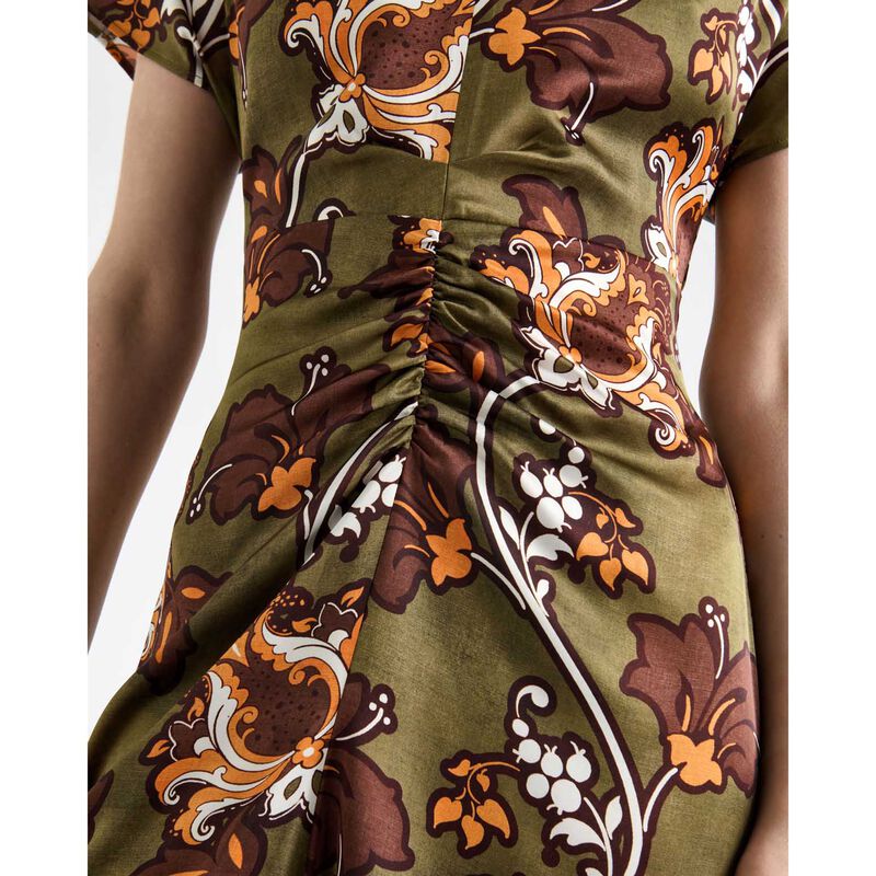 Cue Reverie Satin Gathered Midi Dress image number 2